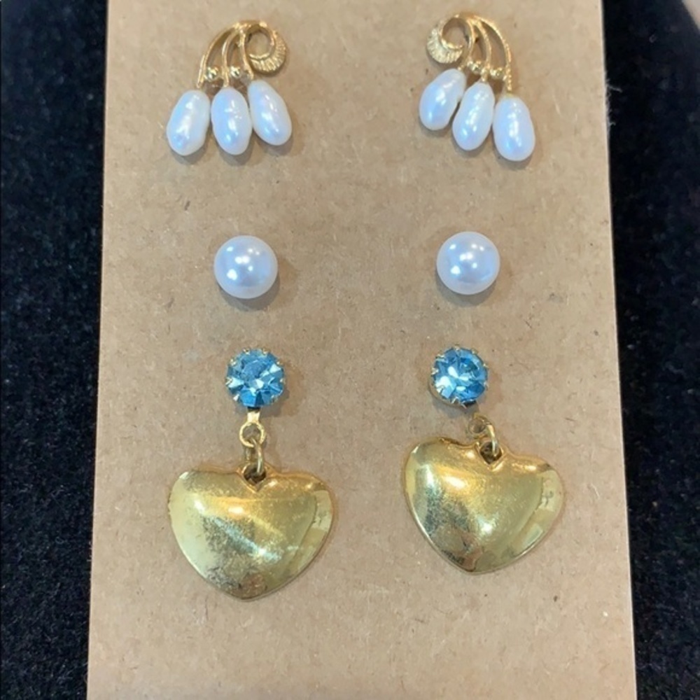 💐5/25 gold tone seed pearl blue crystal heart